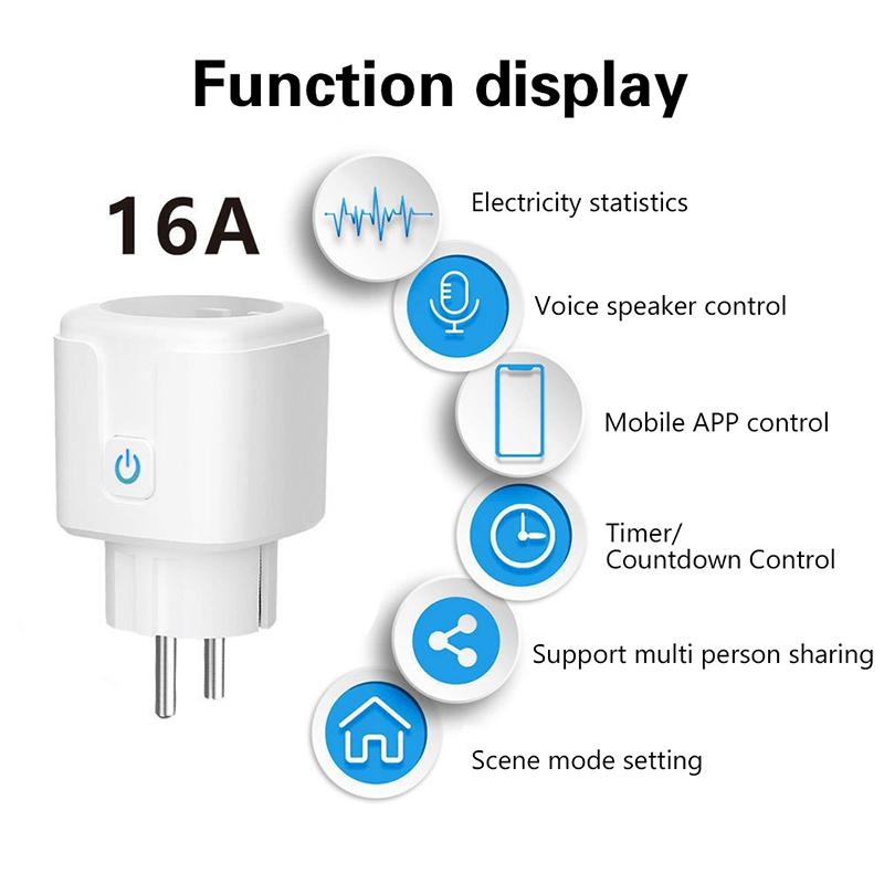 Smart Plug Wifi Socket Eu 16A/20A With Power Monitor Timing Function Tuya Smart Life App Control Works With Alexa Google Home