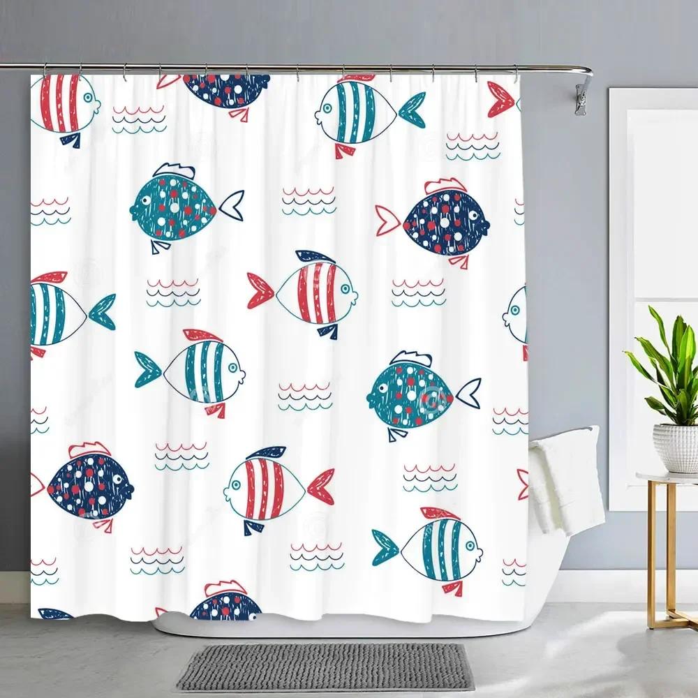 Zasłona prysznicowa Ocean dla dzieci Podwodny Delfin Ryba Niebieska Dekoracyjna Zasłona Kąpielowa Tkanina Poliestrowa Zmywalna Zasłona Łazienkowa