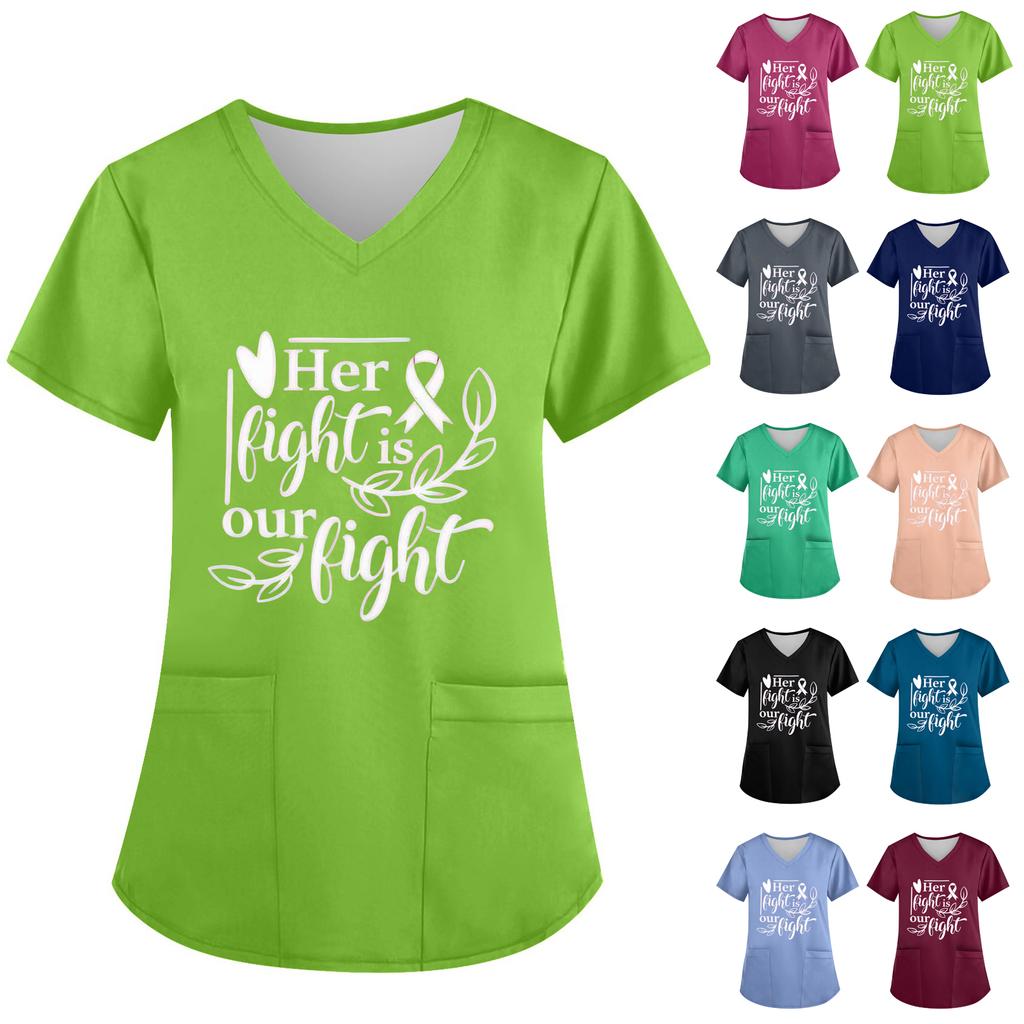 Women's V-Neck Short-Sleeve Pocketed Top With Side Slit