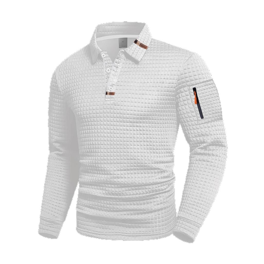 Spring Autumn Men's Casual Polos Fashion Long-Sleeved Polka Dot Jacquard Solid Color Polo Shirts Comfortable Fit Tops