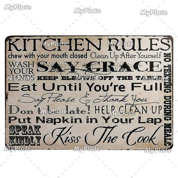 Kitchen Rules Metal Vintage Food Tin Sign Wall Decor for Kitchen Cafe Diner Bar Breakfast Metal Signs