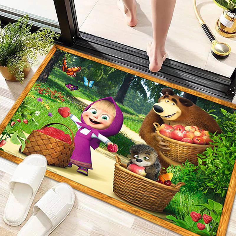 Russian animation Masha and the Bear Fairy Tale Cartoon Carpet Soft Home Living Room Bedroom Door Mat Outdoor Picnic Ground Mat rug T8