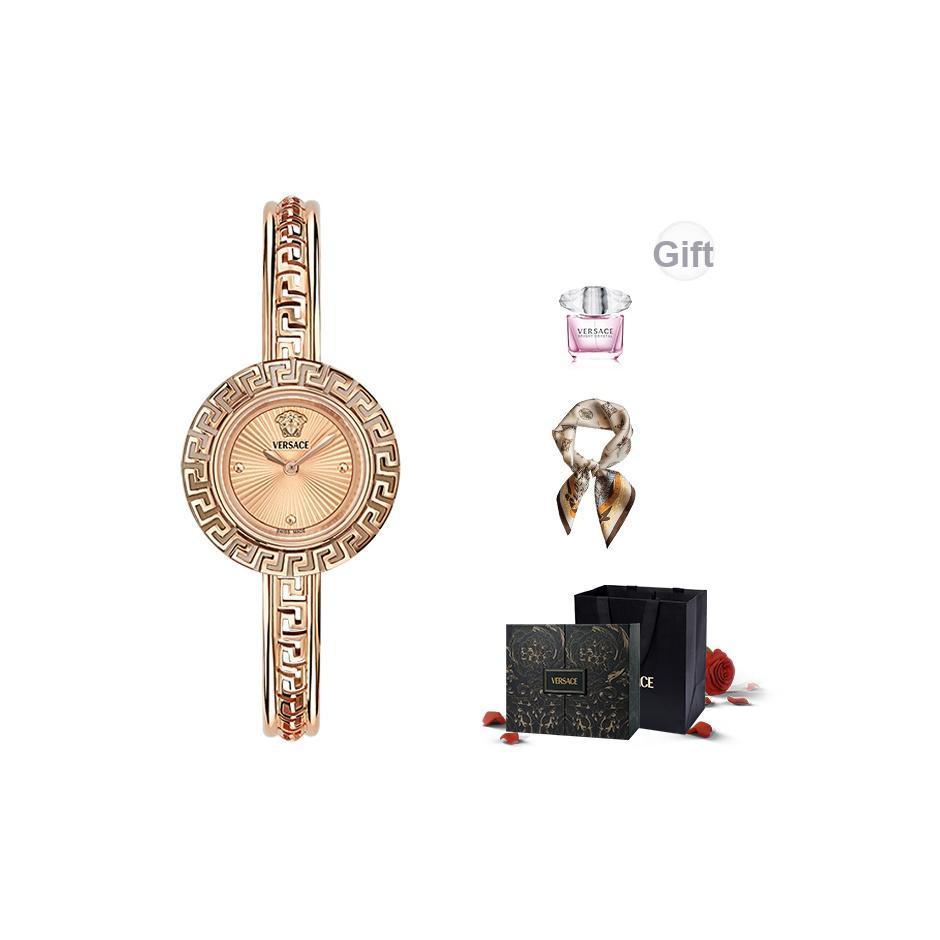 

Versace Quartz Watch 28Mm Silver Dial Limited Edition Gift Box With Scarf And Fragrance Women watches VE8C00524 Silver[Pink Ink Floral Box+Scarf+Strap]