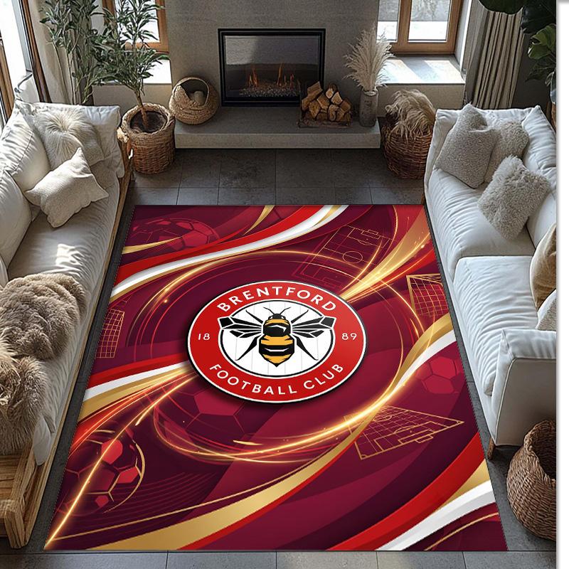 Brentford Football Print Crystal Velvet Rug, Comfortable Water Absorbent Non Slip Indoor Floor Carpet