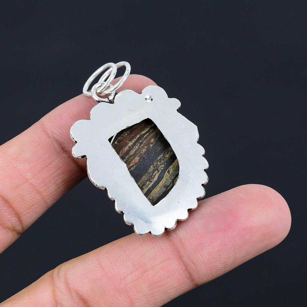 Natural Iron Tiger Eye Gemstone Pendant 925 Sterling Silver Jewelry For Girls