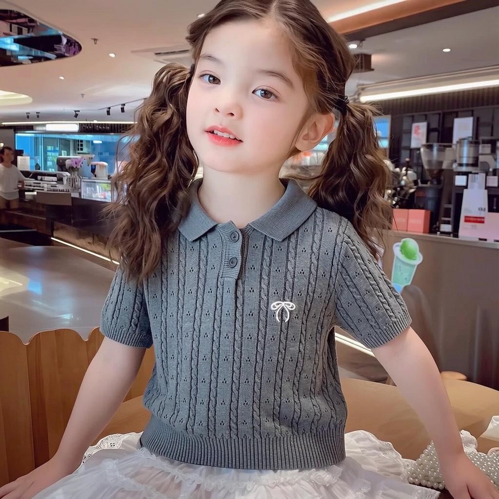 Girls' Academy Style Korean Short-Sleeve Knit Top