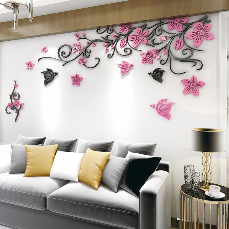 Modern Flower Rattan Acrylic Wall Stickers 3D DIY Wallpaper Living Room TV Background Wall Decal Home Decor