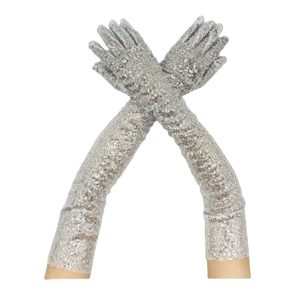 Solid Color Glittering Gloves Long Masquerades Party Mittens Fashion Sequined Gloves  Lady
