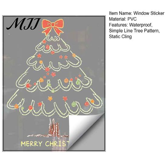 Easy Peel Window Film Christmas Tree Sticker, Simple Line Static Cling Decal, Waterproof PVC Glass Clings Removable Festive Decal for Holiday