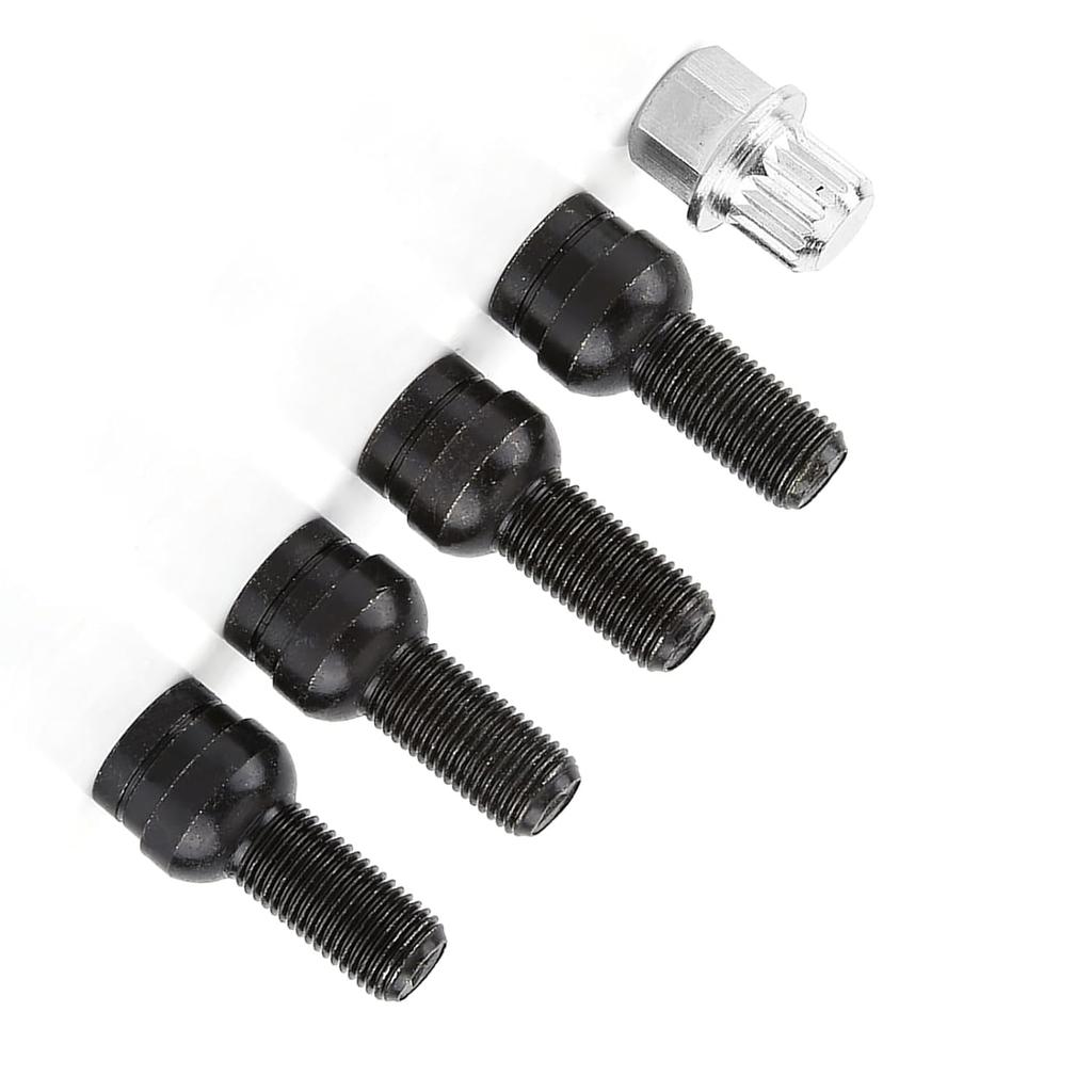 Locking Wheel Nut Set, 4Pcs M14*1.5MM Steel Wheel Bolt Lock Lug Nut Set with Key Replacement Accessories Black