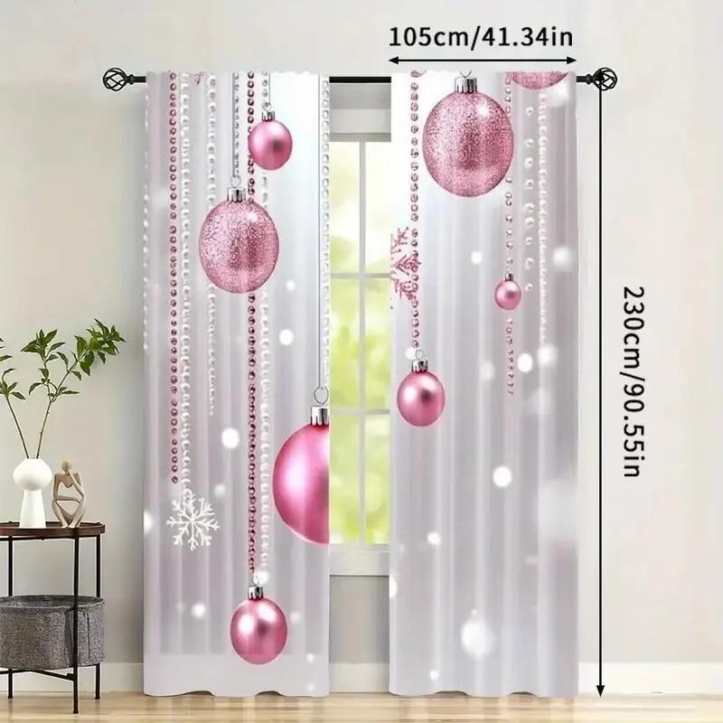 Set Of 2 Jit Glittering Balls Curtain Design Polyester Curtains Christmas Window Decor Home Room Darkening Made With Rod Pocket