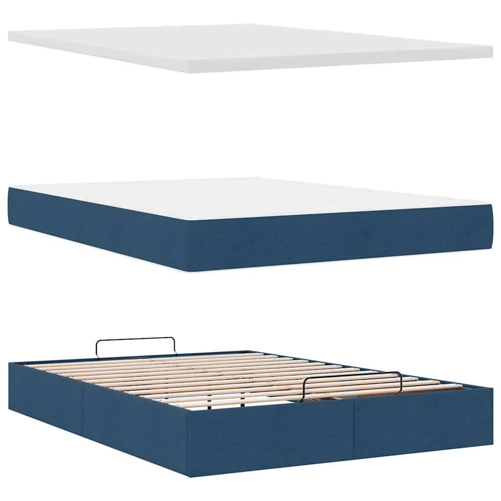 Ottoman Bed with Mattress Blue 140x200 cm Fabric
