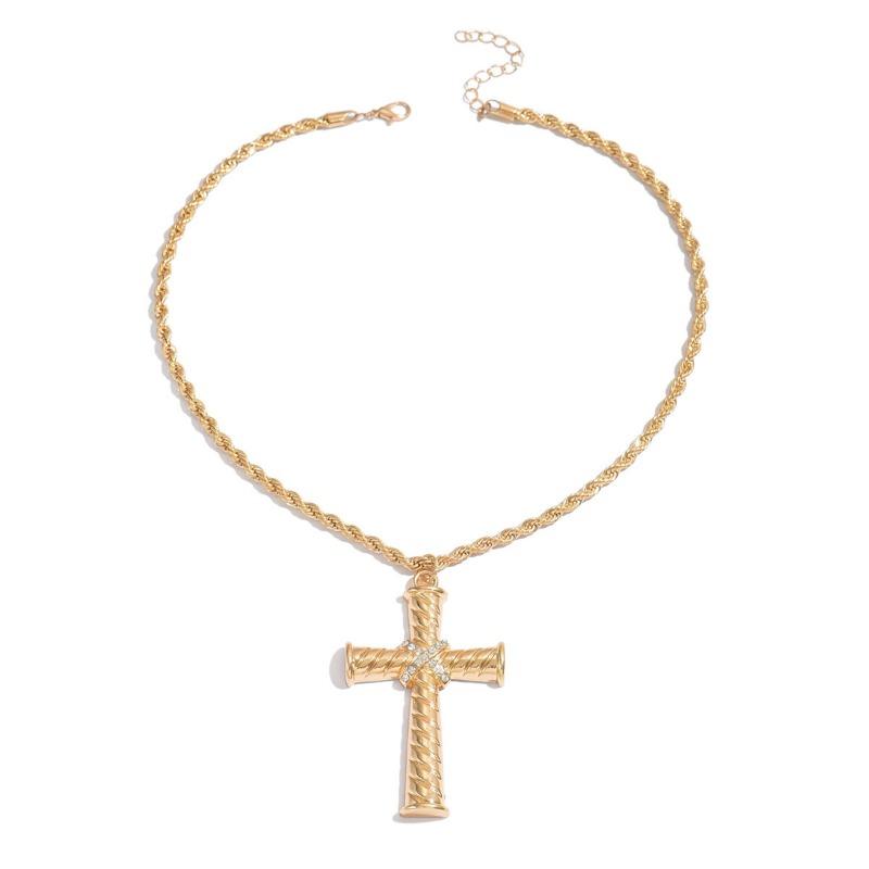 Stylish and simple thread rotating cross necklace, personalized diamond-encrusted versatile twist thick chain neck chain