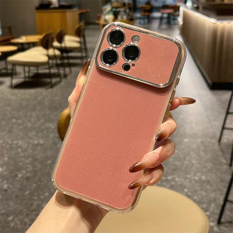 

Three-in-One Glitter Phone Case for iPhone 17pro, 16pro, 15pro, 14pro – Solid Color with Large Window 13 Pro Max 6.7 коричневий