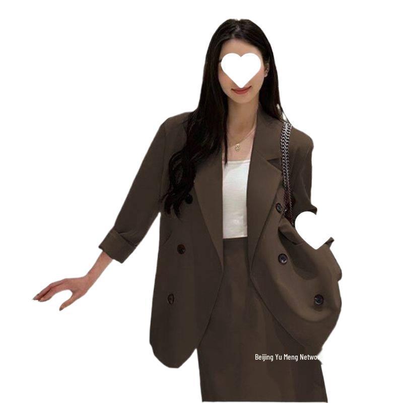 2025 Early Autumn Loose & Slimming Jacket and Midi Skirt Two-Piece Set