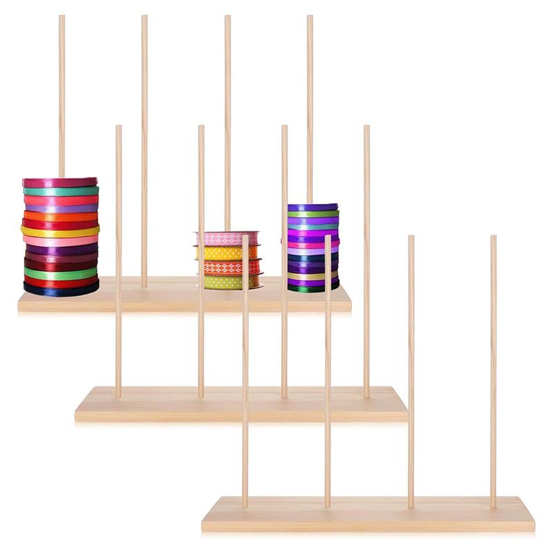 

A95I-For Washi Tape Sewing Thread Craft Yarn Wrapping Ribbon Wooden Ribbon Rack Organizer 3Pcs Multi-Tier Storage Stand
