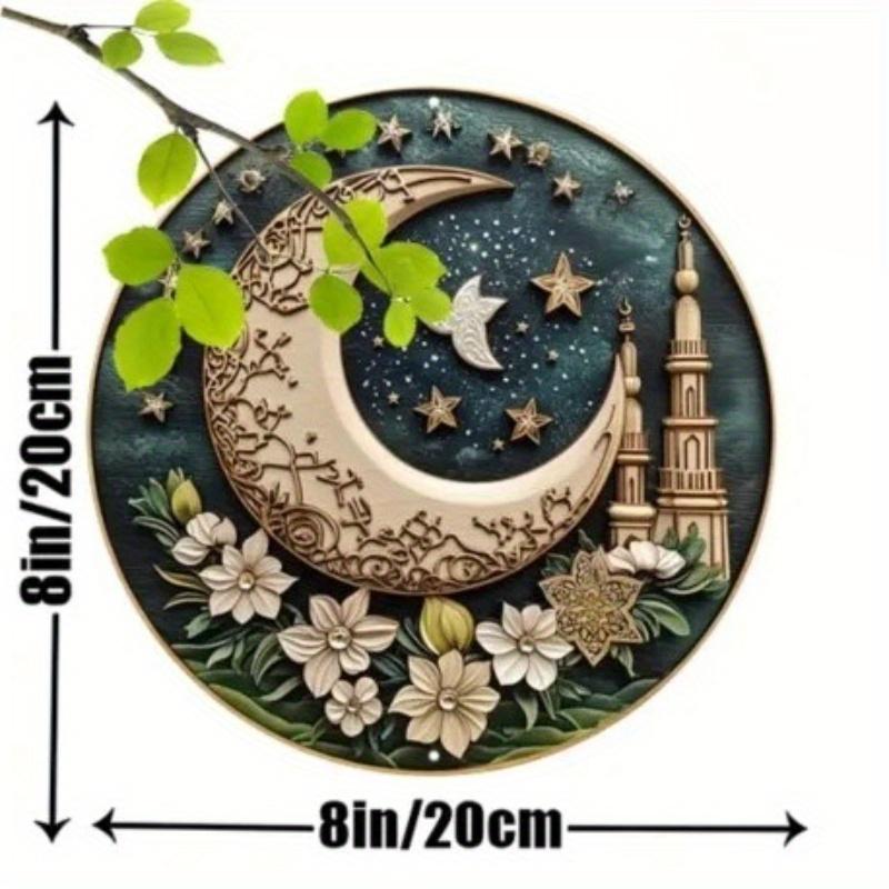 

2d Плоский 20*20см, Круглий Дерев яний Настінний Знак Місяць Рамадану, Вінтажний Стиль, Ідеально підходить для Домашнього та Садового Декору, Для Внутрішнього, Зовнішнього Використання. 20x20cm