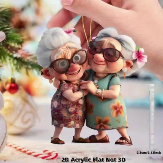 Colgante para Coche Diseño de Anciana Acrílico Accesorio Colgante Adorno para Coche Interior Exterior Árbol de Navidad Puerta Ventana Decoración