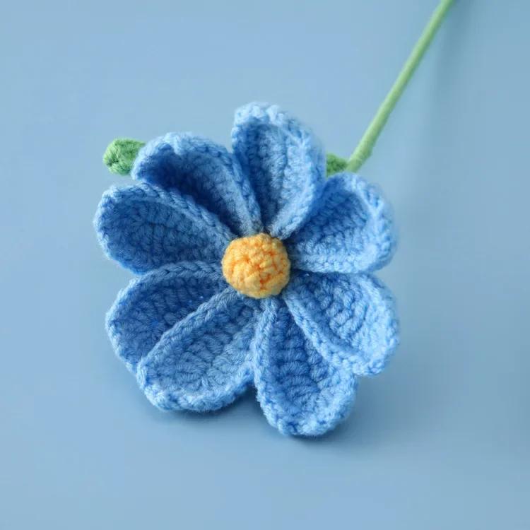 

Finished Knitted Flower Creative Crochet Galsang Flowers Bouquet Cute Woven Flower Friends Mothers Day Gift Home Decor синий