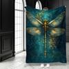 Luxury Gold Dragonfly Vintage Pattern Throw Blanket - Elegant Art Deco Motif Soft Lightweight Accent for Sofa Bed Travel Gift