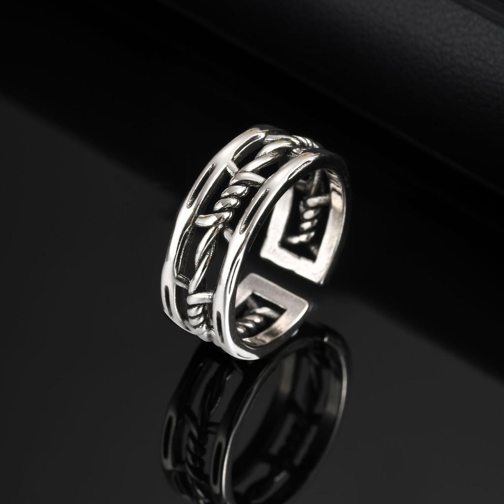 Punk Open Ring for Men Boys,Hollow Twisted Links Metal Rings,Stylish Jewelry Gifts