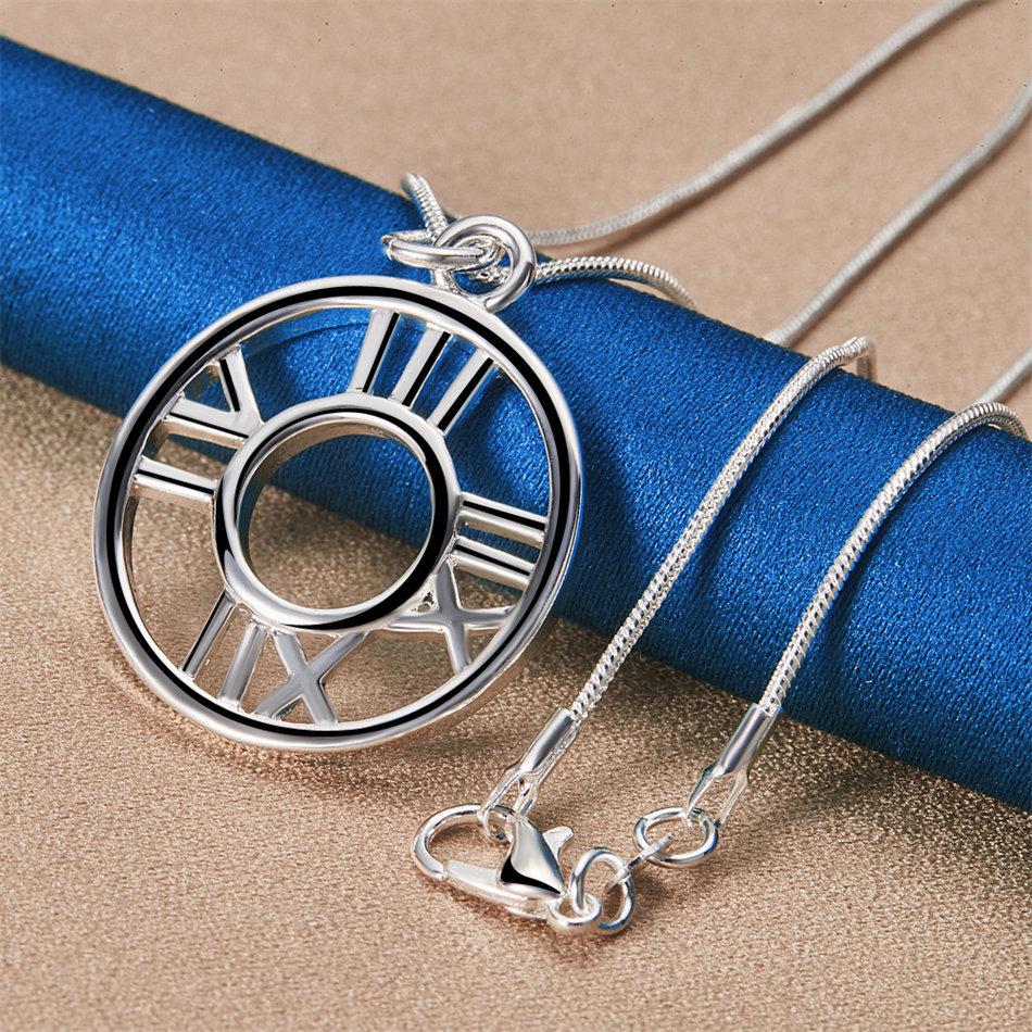 925 sterling silver 16-30 inch Roman numeral circular pendant necklace for women's fashion wedding jewelry