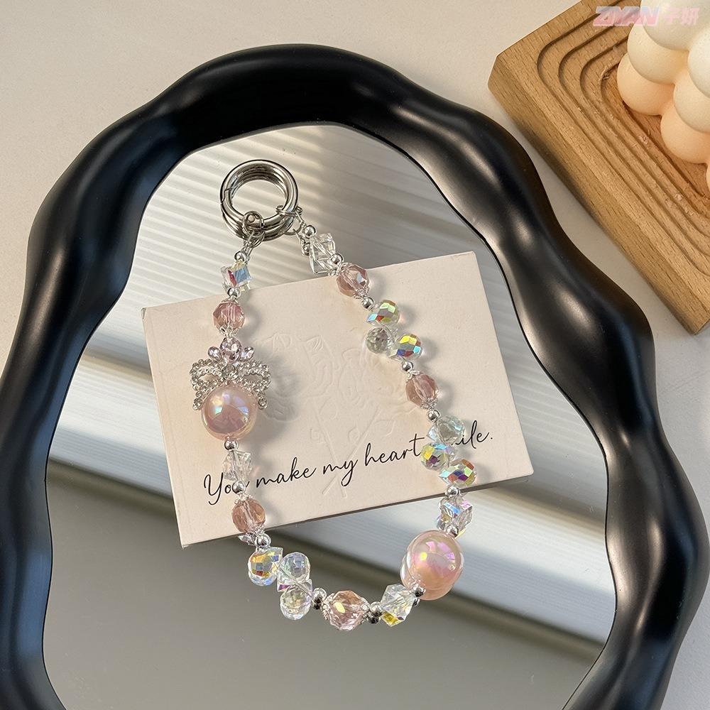 

Роскошный ремешок для мобильного телефона, цепочка с бусинами-коронами, брелок для ключей, новый брелок для сумки розовый