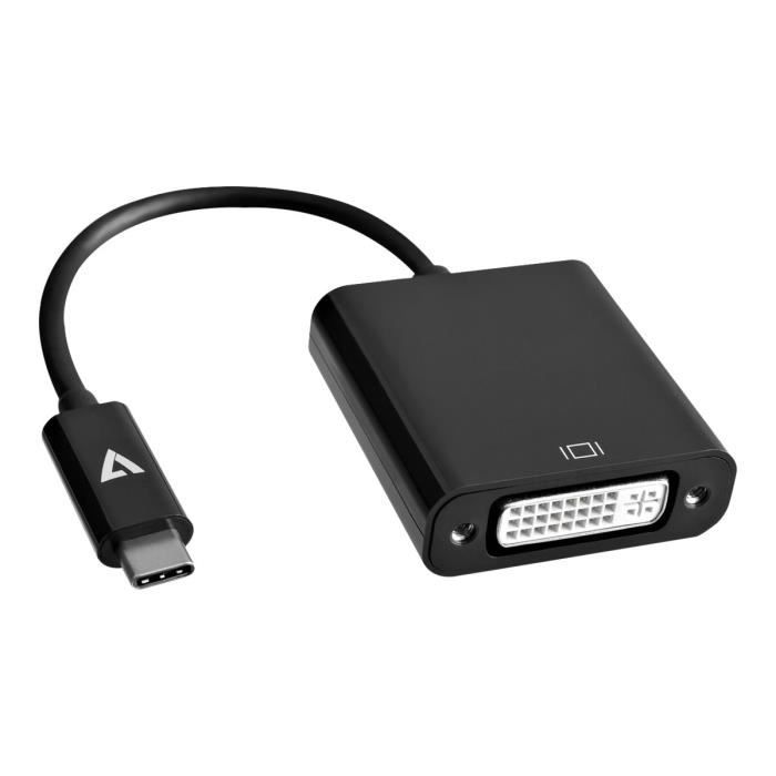 Adaptateur Vidéo - V7 - Type C Mâle USB vers DVI-D Femelle - Noir - Transmet des signaux vidéo