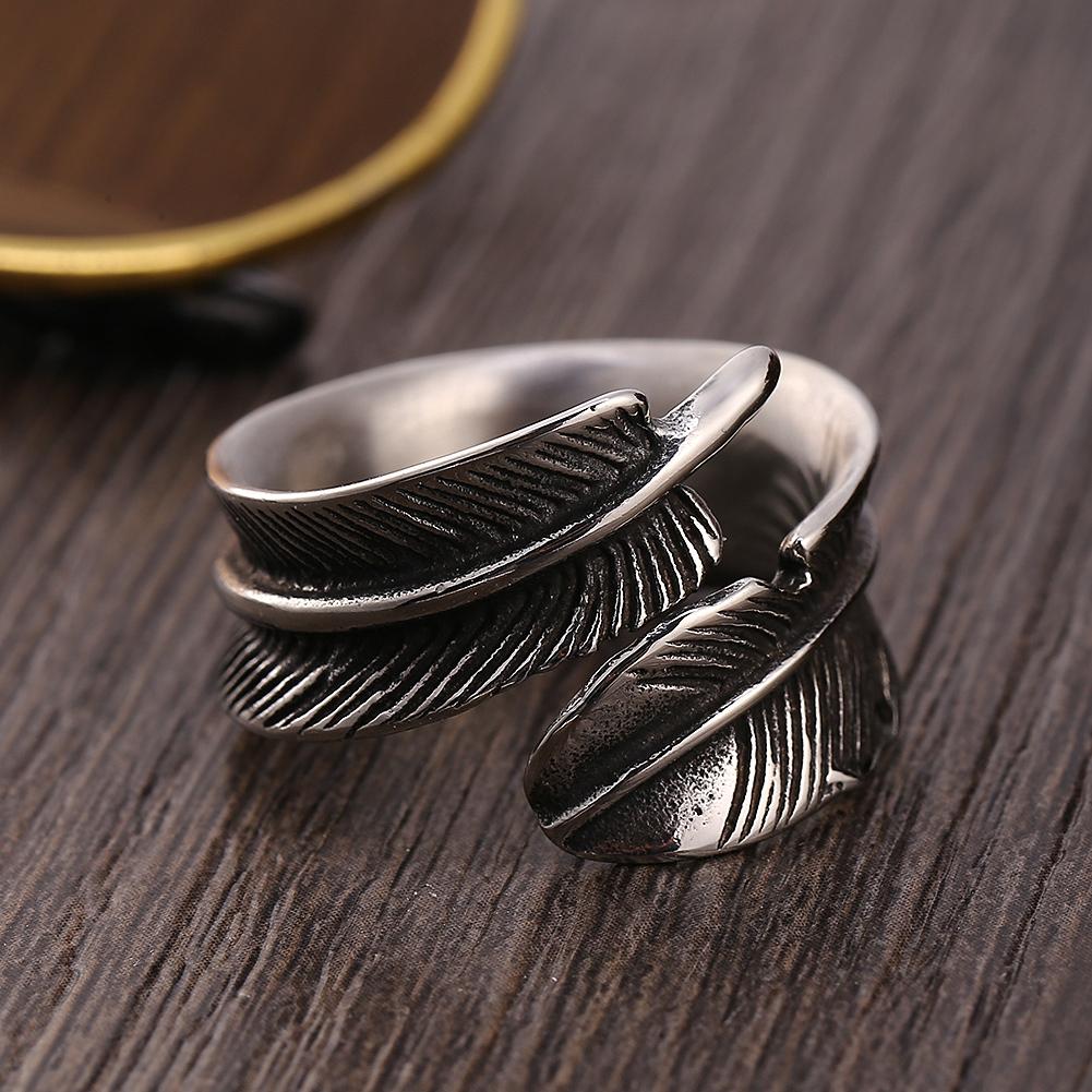 Pánské módní šperky z titanové oceli s otevíracím prstenem ve tvaru peří (8#)
