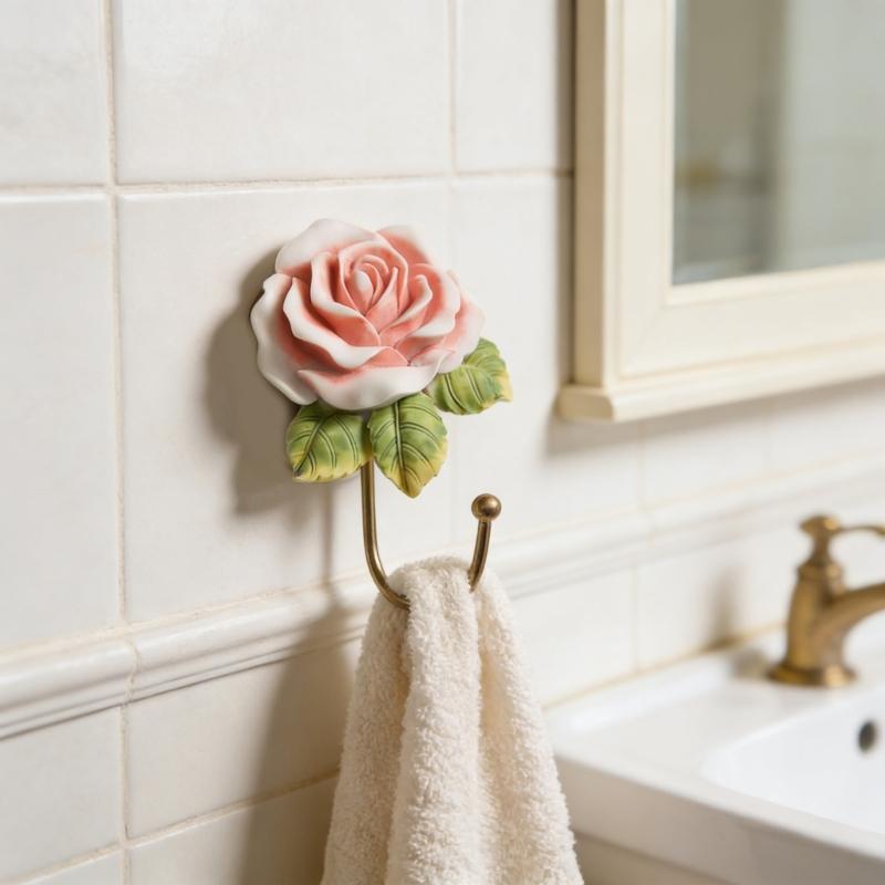 Artistic Heart Shape Wall Mount Hook With Floral Rose Designs Great For Organizing Small Items