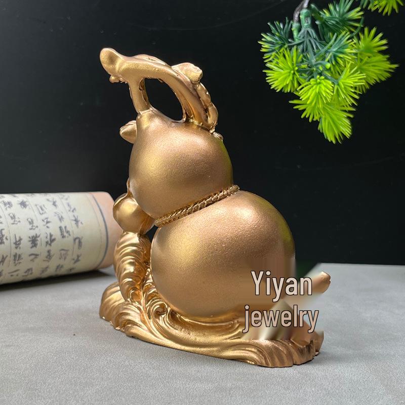 Double Fortune Bronze Gourd Ornaments - Feng Shui Prosperity Decor for Living Room or Shop.