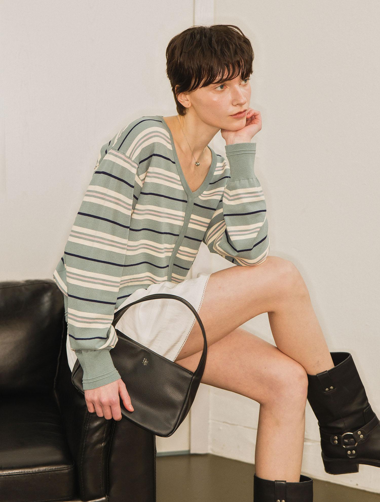 General Idea Multi-Stripe Loose V-Neck Pullover [Mint] / Wbe2L05515 Mint/L