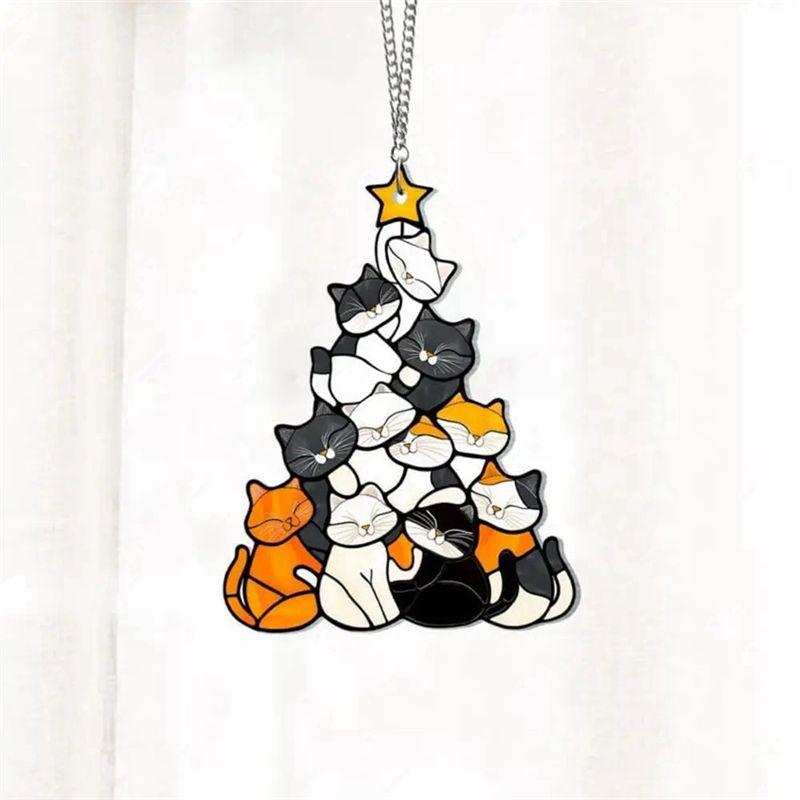 AEE2-Cat Sun Catcher Acrylic Stacking Kitten Ornaments Colorful Decoration Christmas Car Home Decorations