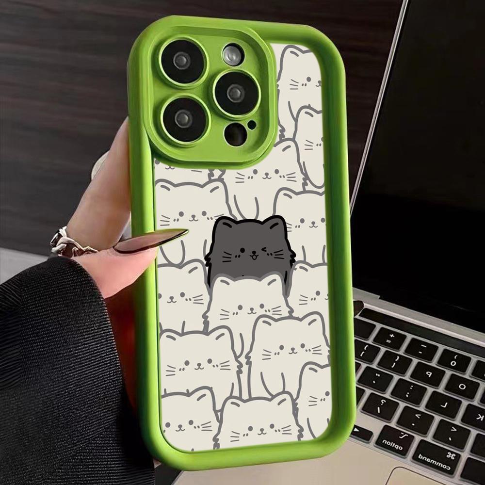 LZ7 Cartoon Cat Cute Silicone Phone Case for iPhone 11 13 14 15 16 Pro Max 7 8 16 Plus 12 Mini XS Max XR Shockproof Back Cover