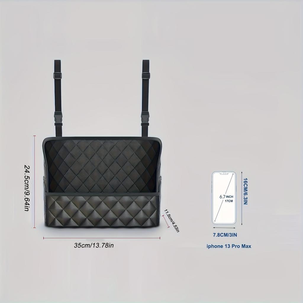 1 piece of quilted leather car seat back storage bag, large capacity with 3 pockets, waterproof, rectangular design