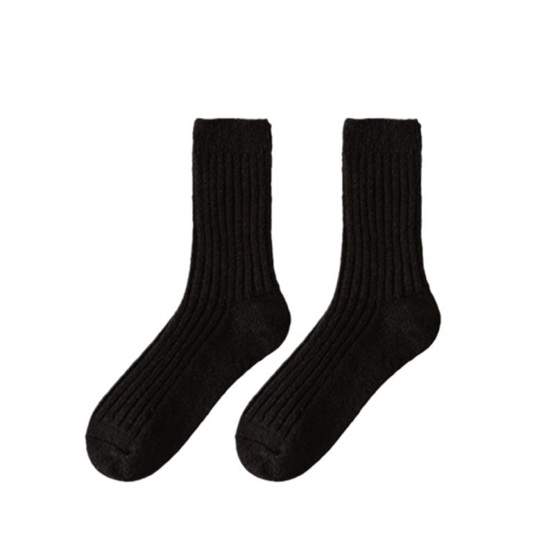 Damen Dicke Wollsocken für Herbst/Winter - Japanischer Stil, Unifarben, Doppelstrickdesign, Mittellang, Plus Samt, Heißer Verkauf.