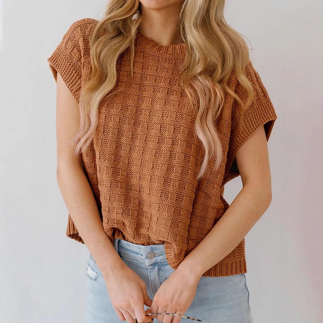 

Shiying Autumn Women s Solid Color Crew Neck Sweater Vest - European & American Style Short Sleeve Pullover Extra Large