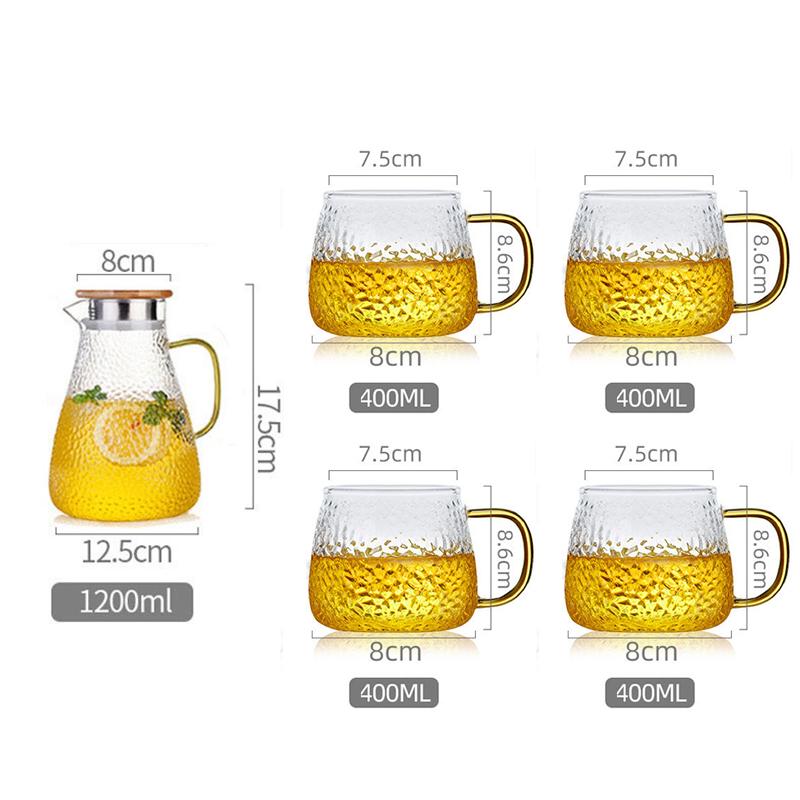 Water Jug Glass Water Pitcher Set Home Heat-Resistant Teapot Tea Cup Set Cold Kettle Water Jug With Handle for Boiling Drinkware