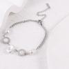 18K Gold Plated Double Layer Heart & Pearl Pendant Bracelet for Women