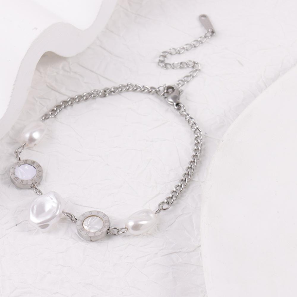 18K Gold Plated Double Layer Heart & Pearl Pendant Bracelet for Women