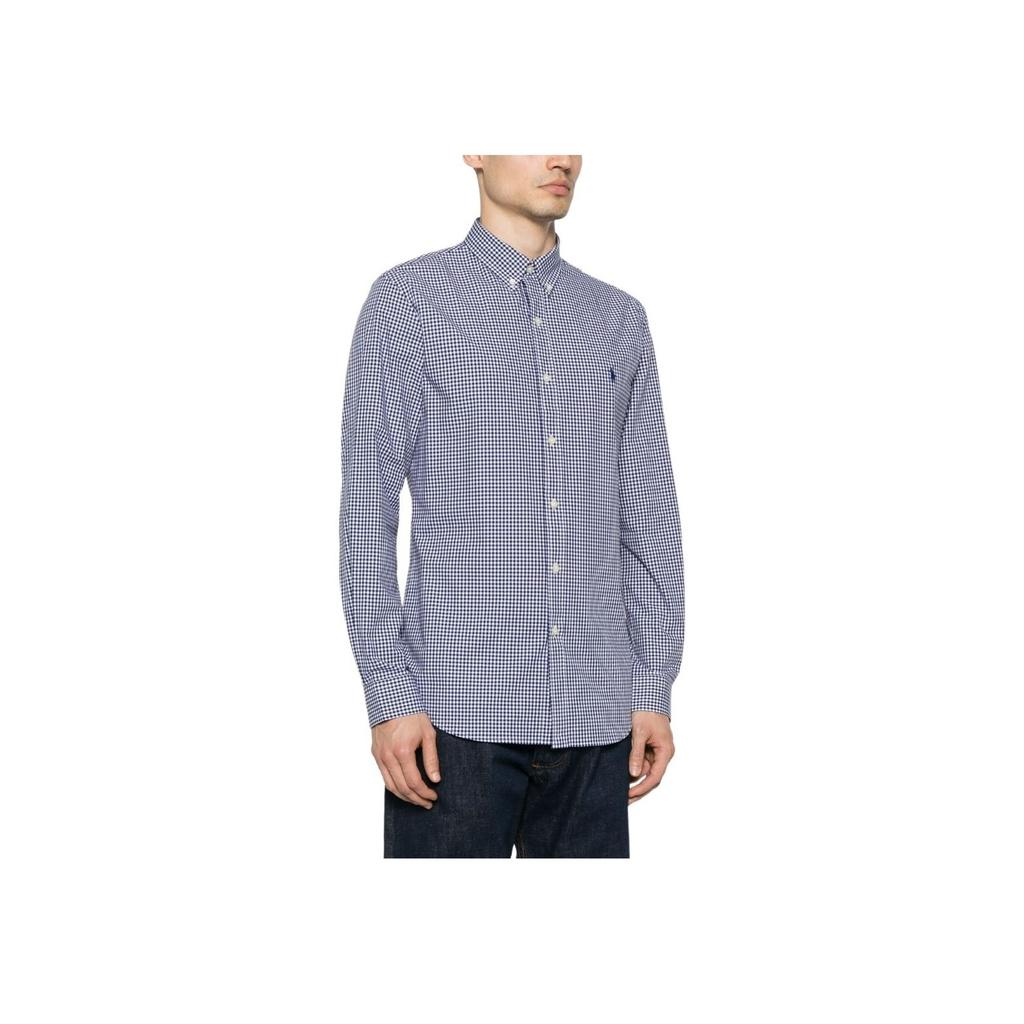 Polo Ralph Lauren SS24 Plaid Slim Fit Single Breasted Long Sleeve Shirt Men Shirts Navy-Blue 710929345-002