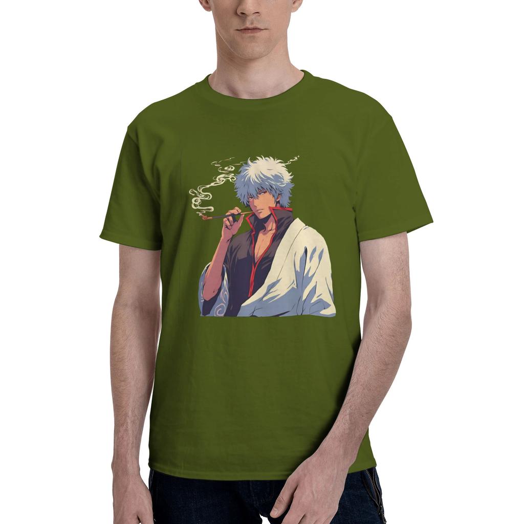 Classic Gintoki Character Men T Shirts Gintama Casual Tee Shirt Short Sleeve Crew Neck Pure Cotton Graphic Tops TShirt