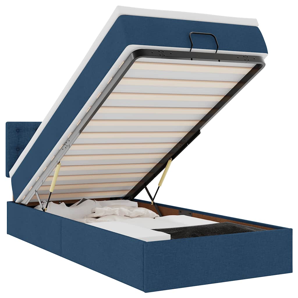 Ottoman Bed with Mattress Blue 90x200 Cm Fabric