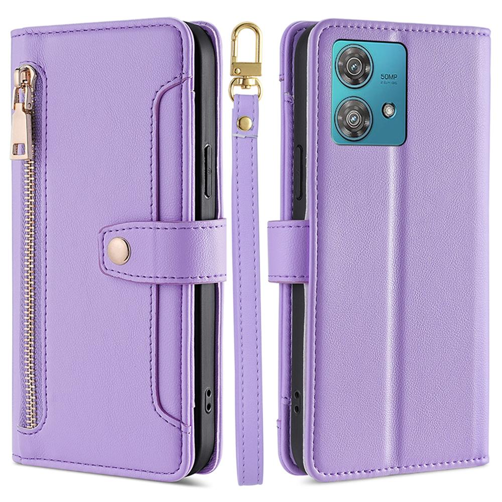 

For Motorola Edge 40 Neo 5G Case Wallet Crossbody Phone Bag with 2 Straps Purple
