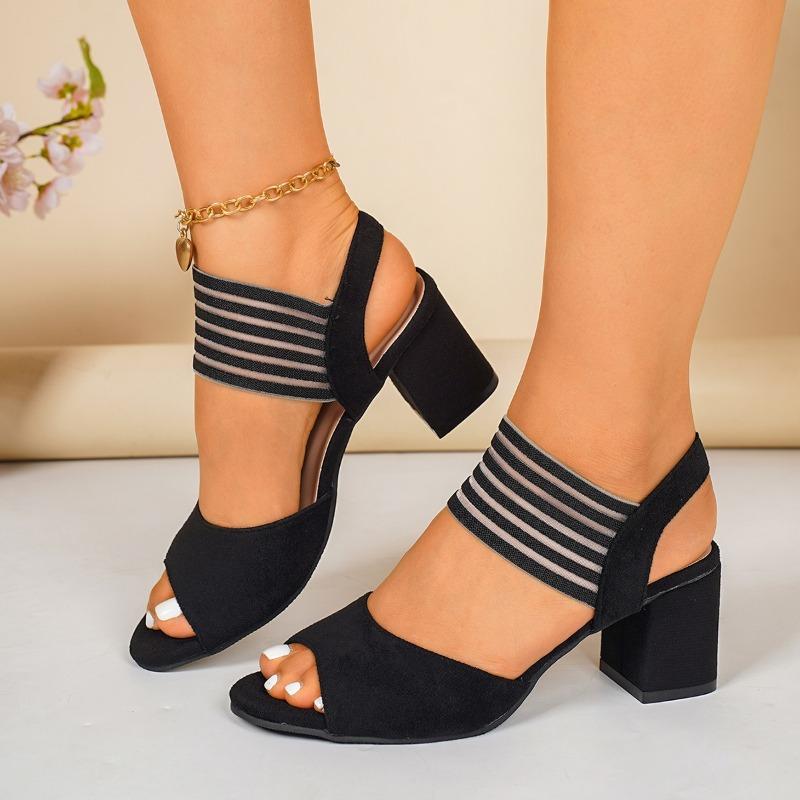 Women's Summer Colorful Strappy Chunky-Heel Square-Toe Slide Sandals, High-Heel Casual Footwear, Available In Large Sizes.