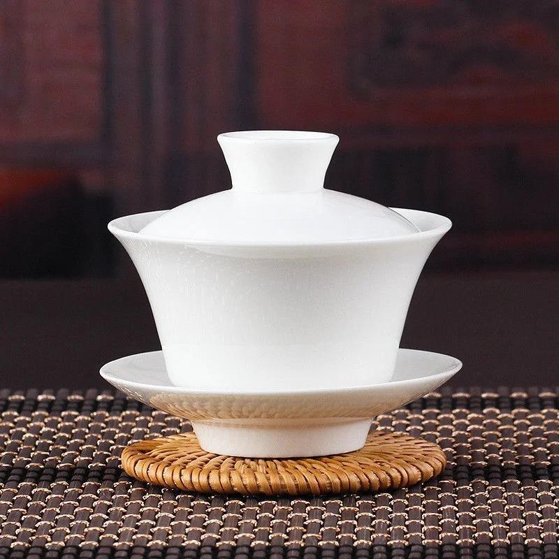Chinese Gaiwan Tea Set Kung Fu White Ceramic Gaiwan White Teaware Sancai Tea Cup 50% Off