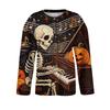 Women's Halloween Long Sleeve Knit Cardigan Button Up Sweater Skeleton and Pumpkin Musical Print Lightweight Outerwear for Fall and Winter