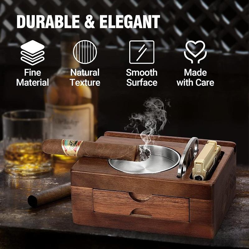 American Style Wooden Cigar Ashtray Solid Wood Drawer Style Cigar Ashtray Portable Car Ashtray Cigar Cutter