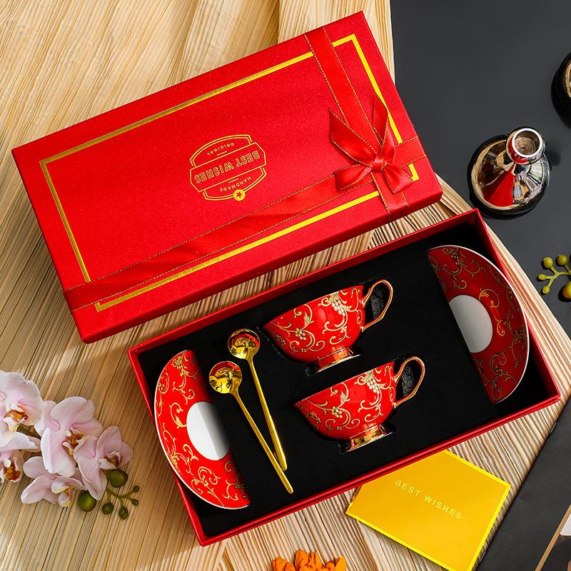 Coffee Cup High-End Exquisite Light Luxury High-End Ceramic Cup Afternoon Tea Tea Set Gift Box Wedding Gift 200ml