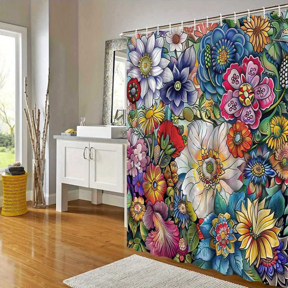 Vibrant Floral Fantasy Shower Curtain - Waterproof,Mildew-Resistant With Exotic Flower Design For Lively,Colorful Bathroom Decor